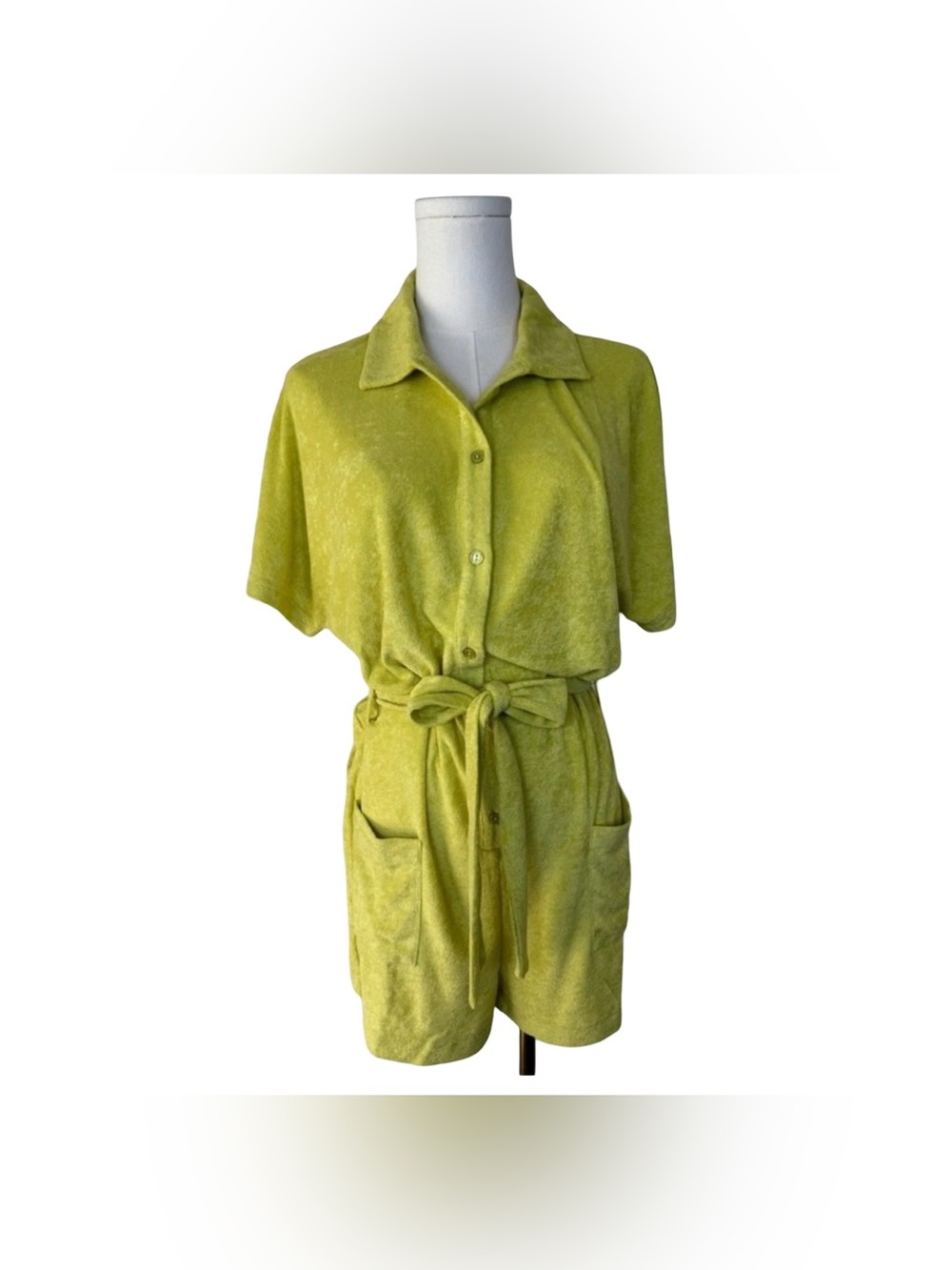 NWT Andie Lime Green Button-Up Terry Romper